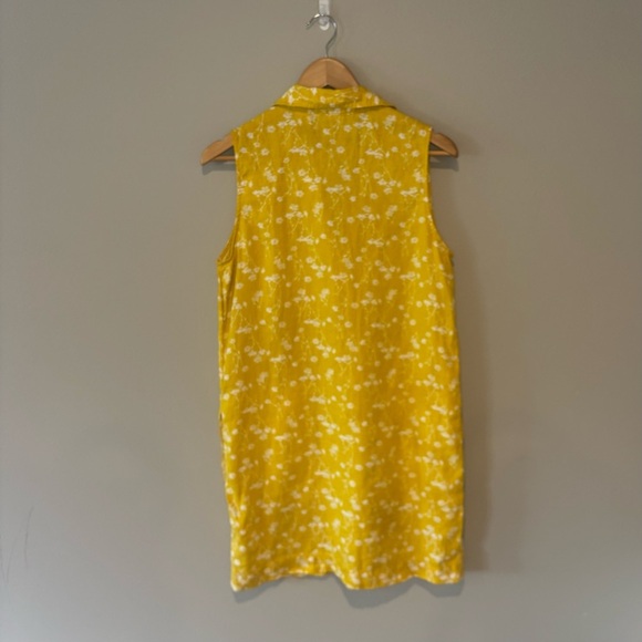 CYNTHIA ROWLEY 100% Linen Sleeveless Collared Midi Yellow Floral Dress‎ Size 8 - Picture 2 of 10